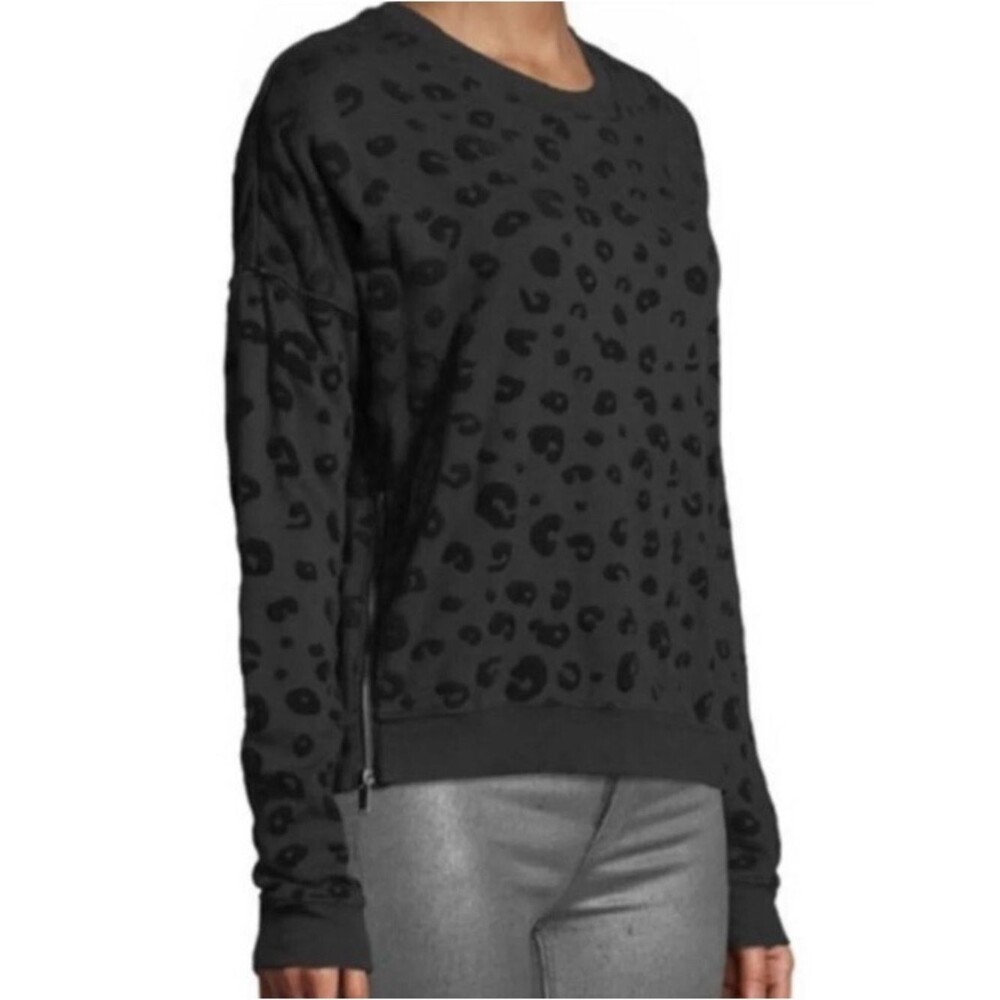Rails ‘Marlo’ Flocked Leopard Animal Print Sweatshirt with Zipper Accents